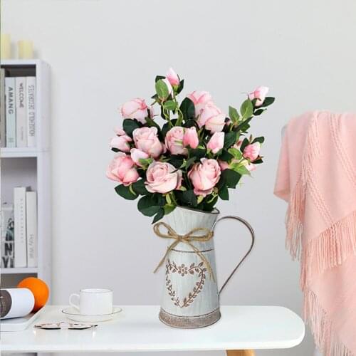 Metal Flower Vase with Heart-Shaped Chic Vintage Jug Vases Country Milk Can Holder for Home Decor Living Room Decoration