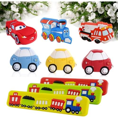 Lovely Soft Rubber Cartoon Kids Room Decors Drawer Handles Cabinet Pulls/Knobs Traffic Car Wardrobe Cupboard Door Knobs Pull