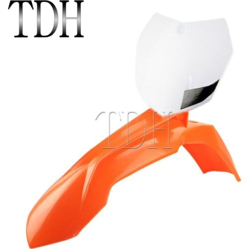Motorcycle Orange White Front Fender Mudguard Front Number Plate Motocross For SX SX-F XC XC-F XCF EXC 2013-2016