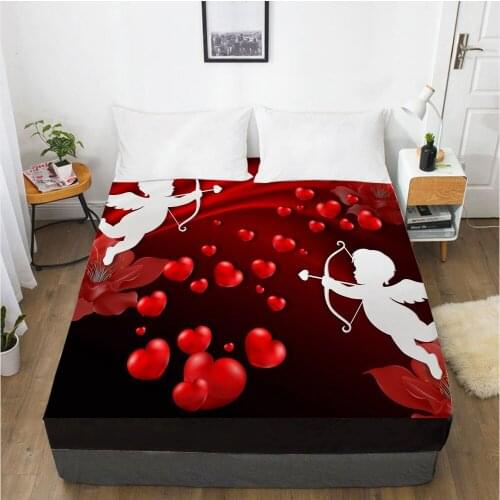 3D Printed Cartoon Cupids And Love Soft Fitted sheet With Elastic Band solid Bed Sheet Cover-Wrinkle Abrasion Resistant Sheets