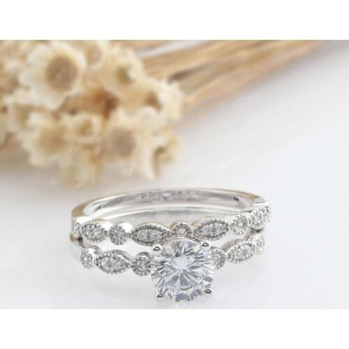 CxsJeremy 14K White Gold 1 Carat Moissanite Diamond Ring set Vintage Wedding Band Party Engagement Anniversary Ring F Color