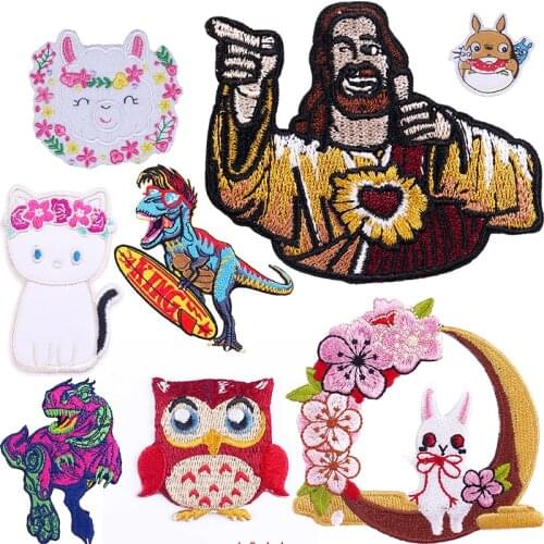 Iron on Animal Styles Patches For Kids Clothing DIY T-shirt Applique Dinosaur Transfer Owl Patch Stickers Embroidered Patches