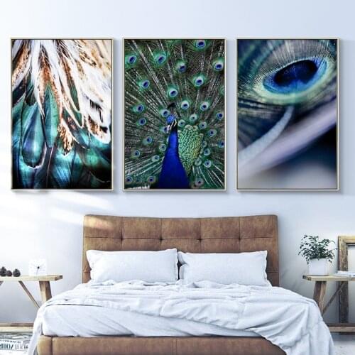 Blue Peacock Feather Quote Landscape Wall Art Canvas Painting Nordic Posters And Prints Pictures For Living Room Home Decor