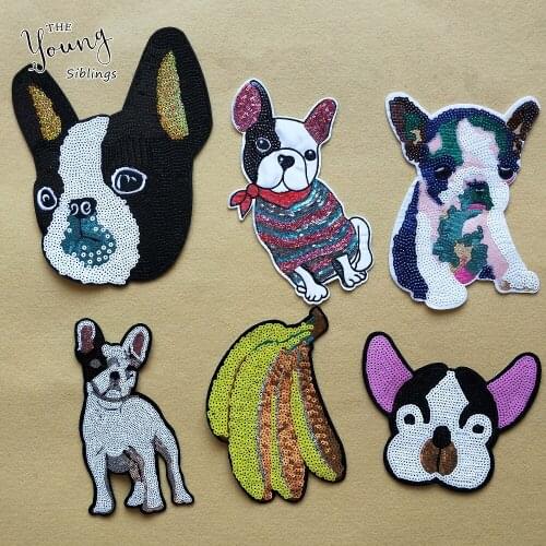 New hot Sequins glittering dog banana Stickers hot melt adhesive patches iron for clothes animal badge DIY Apparel accessory