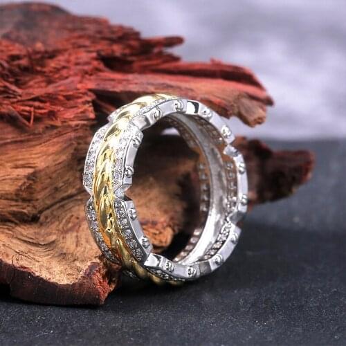 New Trendy Bohemian Crystal Inlaid Ring Mens Ring Fashion Metal Rope Ring Ring Accessories Party Jewelry