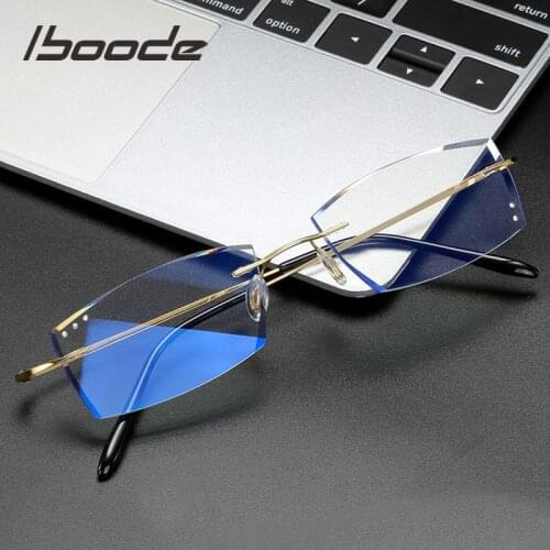 Iboode Rimless Vintage Metal Frame Men and Women Anti-blue Light Flat Mirror Glasses Super Thin legs Goggles Frame Fashion Brand