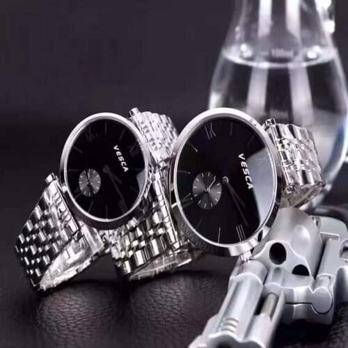 VESCA Couple Watches for Lovers Quartz Wristwatch Fashion Business Men Watch for Women Watches Stainless Steel