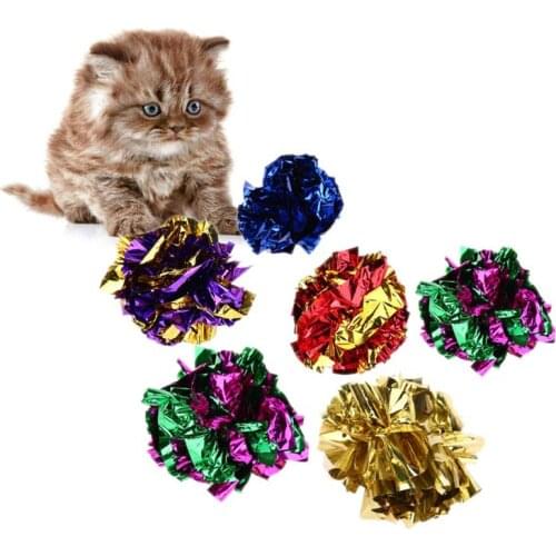 6/12/24Pcs Cat Toy Mylar Balls Colorful Ring Paper Shiny Crinkly Balls Sound Toys for Cat Kitten Interactive Ring Paper Ball