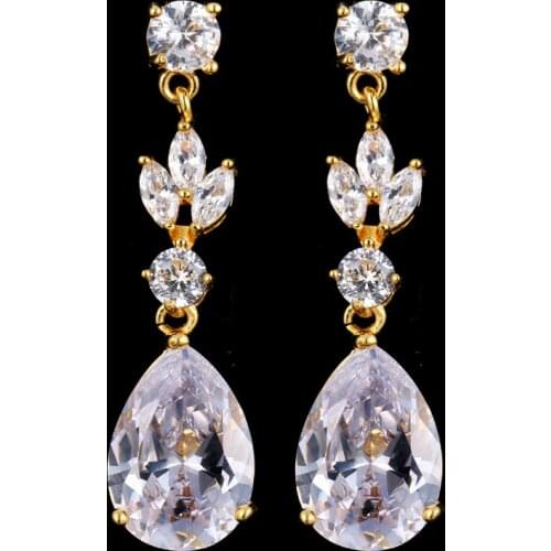 ORZTOON Luxury Flower Zircon Pendant Water Drop Earrings For Women Girl Vintage Cubic Zirconia Earrings Bridal Wedding Jewelry