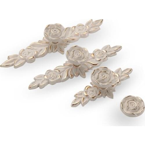 1PCS European Ivory Rose style Cabinet Handles and Knobs Modern Simple Wardrobe Drawer Door Pulls Furniture Hardware