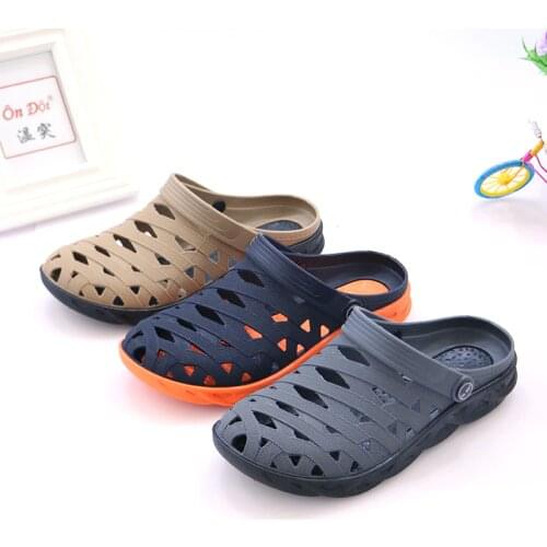 39-44 Mens Sandals Summer Male Shoes Garden Mules Beach Shallow Breathable Solid Color Non-Slip Outdoor Footwear Hy37