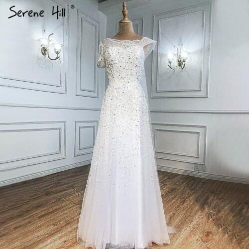 Serene Hill White Beaded Sexy Evening Dresses Gowns 2021 One Shoulder A-Line For Women Wedding Party LA71293
