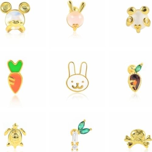 Viny Skeleton Turtle Rabbit Carrot Earrings For Women 925 Sterling Silver Piercing Stud Earrings Pendientes 2021 Fine Jewelry