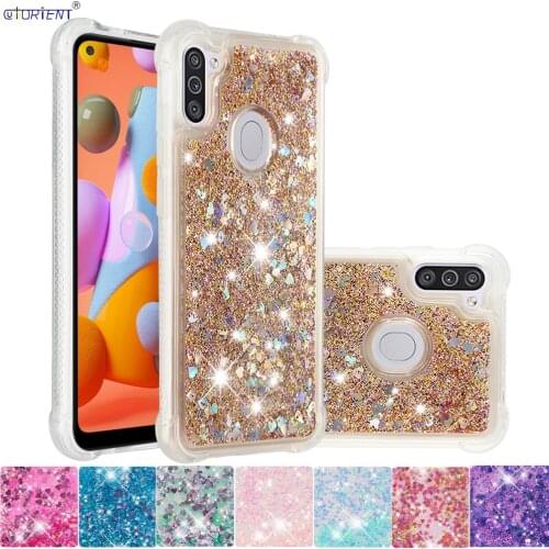 For Samsung Galaxy A11 M11 Cute Glitter Dynamic Quicksand Liquid Silicone Cover SM-A115F/DSN SM-M115F/DSN A115F/DS Bumper Case