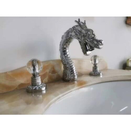 CHROME Solid brass 8" widespread 3 Holes Bathroom lavatory Sink Faucet crystal handles DRAGON FAUCET Luxury tap NEW