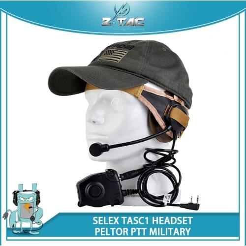 Z tac Tactical PTT Headset Airsoft Peltor zSelex TASC1 Softair Shooting Headphones With Military PTT For Kenwood Radio Parts