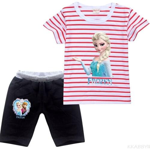 Frozen Tops Fashion Summer Clothes Kids Shirts Cartoon Short Sleeve Clothing T Shirt+Shorts