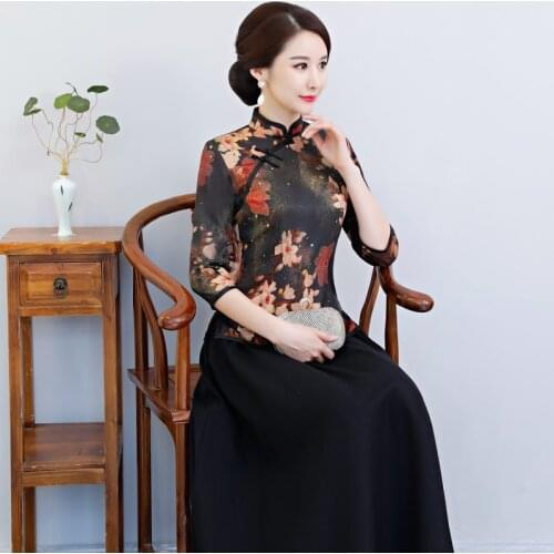 Traditional Handmade Button Chinese Woman Tang Suit Top Classic Print Floral Shirt Elegant Slim Blouse Performance Clothings
