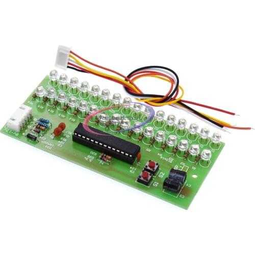 VU Meter Level Indicator Amplifier Board Dual Channel 16 LED MCU Adjustable Display Pattern LED Green Color