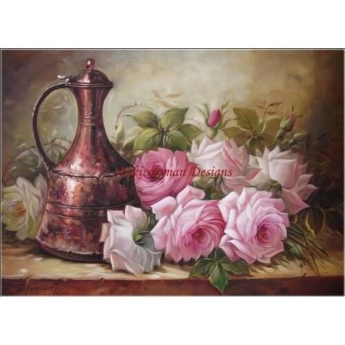 Needlework for embroidery DIY French DMC High Quality - Counted Cross Stitch Kits 14 ct Oil painting - Roses and Teapot