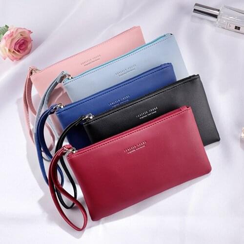 1PC Wristlet Women Long Wallets Large Capacity Coin Purse Money Phone Pocket Solid Color PU Leather Zipper Ladies Girl Clutch