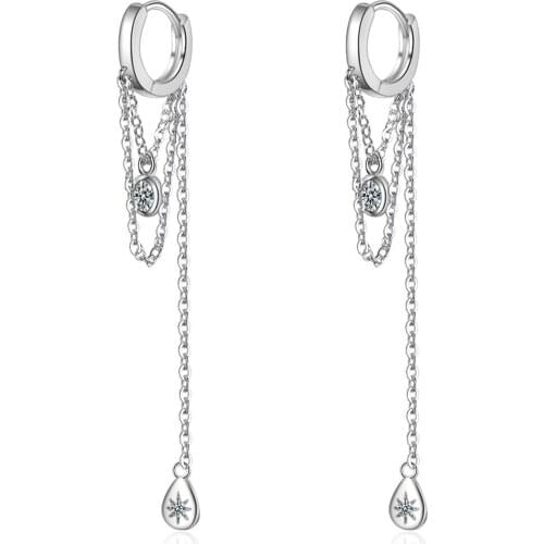 Exquisite 925 Sterling Silver CZ Zircon Stone Tassel Chain Earring For Women Jewelry Personality Long Chain Drop Earrings Gifts