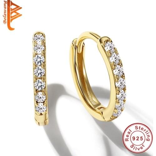 Clear Crystal 925 Sterling Silver Hoop Earrings For Women Tiny Gold Color Fashion Earrings Simple Style Jewelry Birthday Gift