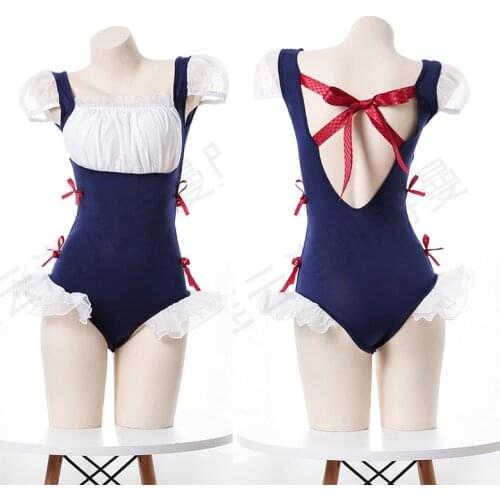 Women Sexy Maid Cosplay Lingerie Erotic Ruffles Backless Bodysuit Anime SUKUMIZU One Piece Cute Lolita Lingerie Set Wholesale