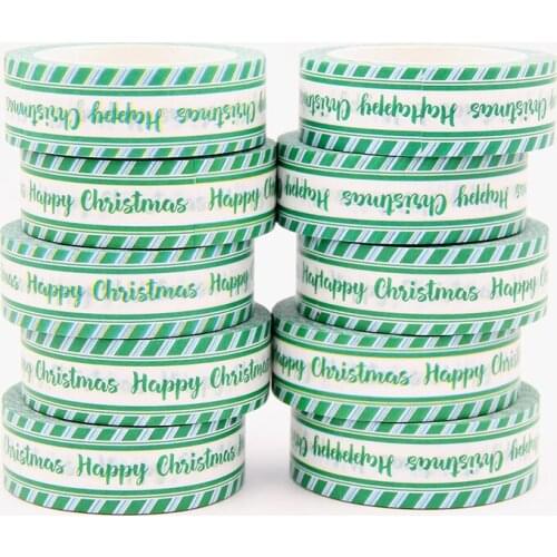 10pcs/Lot 15mm x 10m Happy Christmas Stripes Washi Tape Scrapbook Paper Masking Adhesive Merry Christmas Washi Tape Set