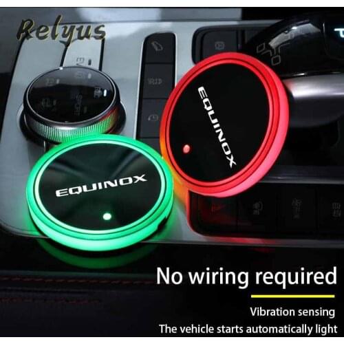 2Pcs Luminous Car Led Cup Coaster Non-slip Mat Automobile Atmosphere Light For Chevrolet Equinox Auto Accessories