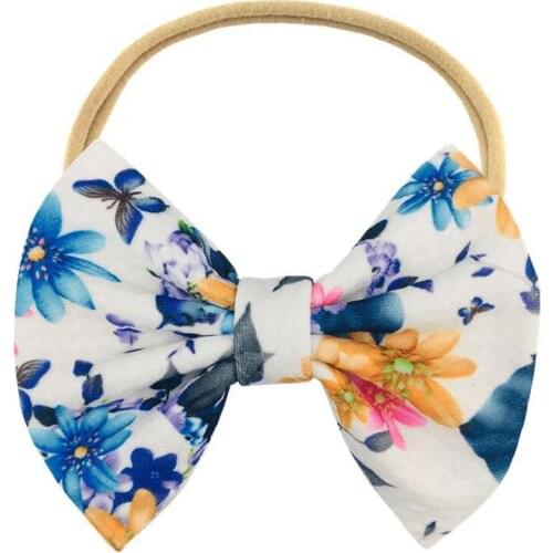 20PCS 4.5" Waffle Fabric Childrens Soft Nylon Thin Hair Band Baby Print Bow Headband Girl Headdress