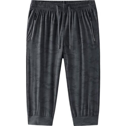 2021 New Men Shorts Summer Thin Ice Silk Cropped Sports Shorts Mens Loose High-stretch Casual Pants Quick Dry Men Clothes