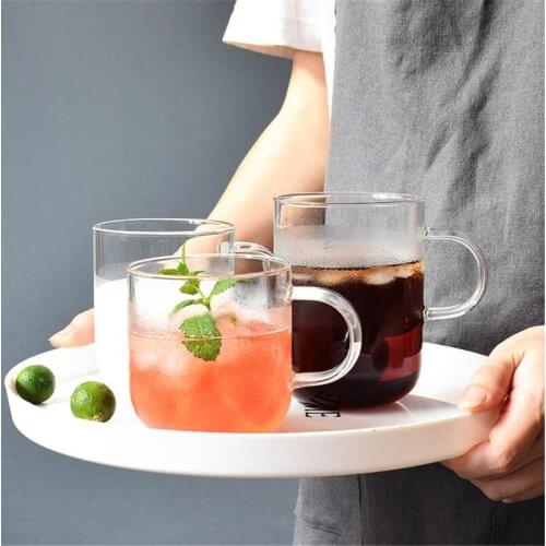 350/380/470ml Glass Coffee Mugs Transparent Breakfast Milk Water Cup Temperature Resistance Creative Mousse Tea Drinking Yogurt