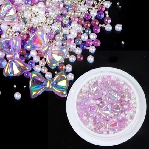 3D The New Boxed Manicure Bowknot Pearl Nail Crystal Rhinestones Multicolor Butterfly Jewelry Nail Decoration Accessories