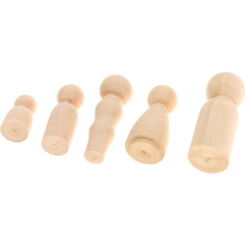 5Pcs Family Five People Natural Color Wood Art Craft Unfinished Wooden Peg Dolls DIY Crafts Home Decorations