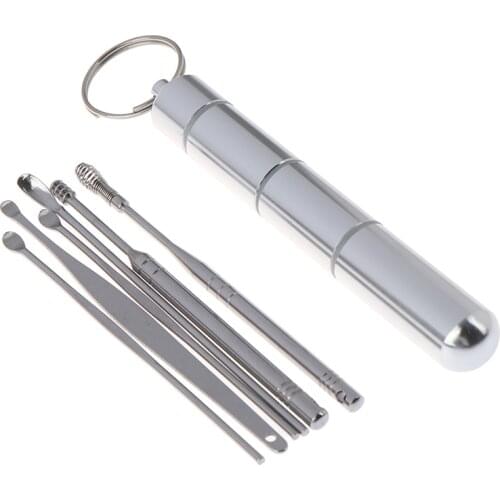 6 Pcs/Set Stainless Steel Spiral Ear Pick Spoon Ear Wax Removal Cleaner Multifunction Portable Ear Pick Ear Care Beauty Tools