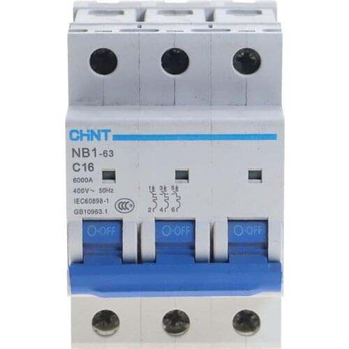 "C" Type 3Pole 10Amp 400V 6KA CHNT NB1-63 MCB Circuit breaker