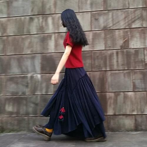 Free Shipping 2020 New Fashion Long Maxi A-line Elastic Waist Women Summer And Spring Linen Plus Size S-2XL High Quality Skirts