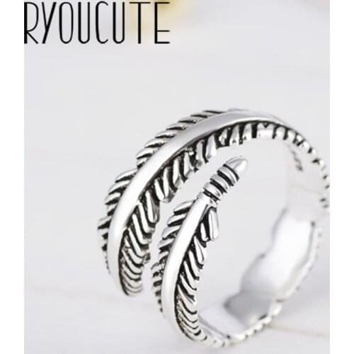Bohemian New Silver Color Big Feather Rings for Women Gift Adjustable Size Antique Ring Wedding Jewelry Wholesale