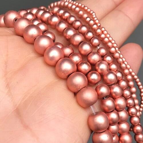 2-8mm Natural Matte Rose Gold Hematite Stone Beads Round Loose Spacer Beads For Jewelry Making Diy Bracelet Necklace 15"Inches