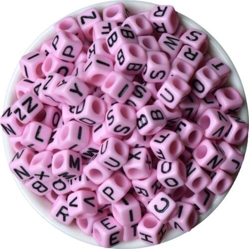 Pink 200/Lot Russia Letter Alphabet Beads Resin Square Space Beads 6x6mm Baby Name Pacifier Jewelry Necklace&Bracelet DIY