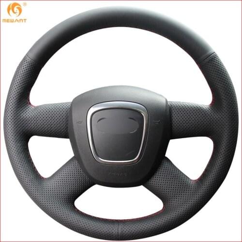 MEWANT Black Artificial Leather Car Steering Wheel Cover for Audi Old A4 B7 B8 A6 C6 2004-2011 Q5 2008-2012 Q7 2005-2011 Parts