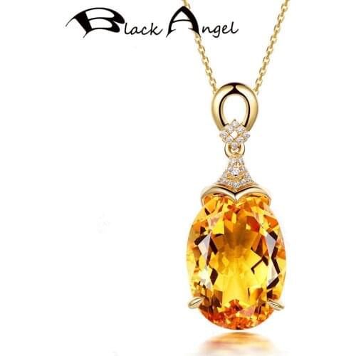 BLACK ANGEL 2020 New Fashion Mermaid 18K Gold Luxury Citrine CZ Gemstone Pendant Necklace For Women Jewelry Christmas Gift