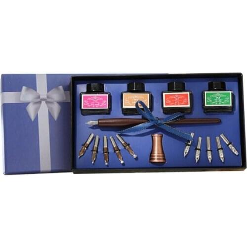 Wooden Caligraphy Dip Pen Hook Line Signature Fountain Pens with Ink Nibs Set Offices School Stationery Gift G88D