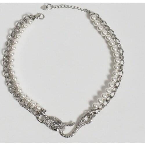 Inswind Cuban spirit snake double-layered pearl necklace collarbone chain