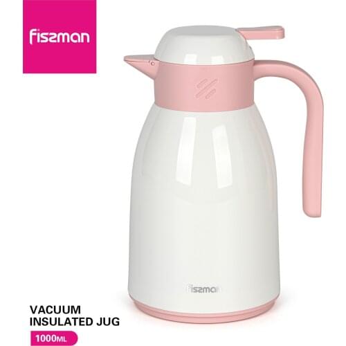 Fissman 1000ML Vacuum Insulated Jug Cream Color Thermal Flask Hot Water Pot