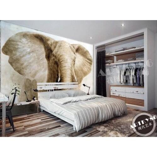 Customized 3d wallpaper 3d wall mural wallpaper Retro animal elephant head oil painting TV background wall living room wallpaper