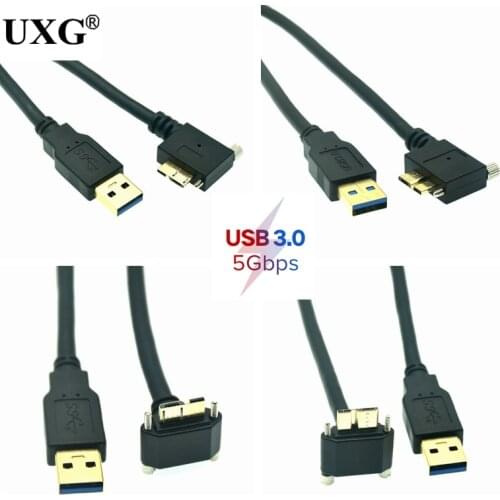 USB 3.0 a-b 90 Degree Right & Left & Up & Down Angled Micro B USB 3.0 With Lock Screws Mount Data short cable 0.3m 1m 1.8m 3m