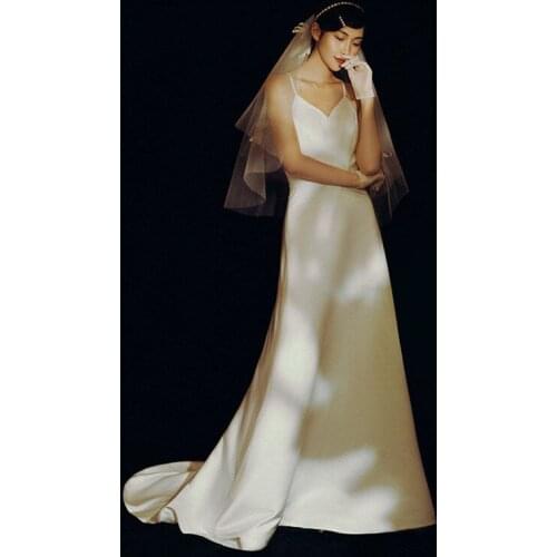 KAUNISSINA Sexy Open Back Wedding Dress Sleeveless Spaghetti Straps Floor Length Simple Wedding Gowns Bride Marriage White Dress