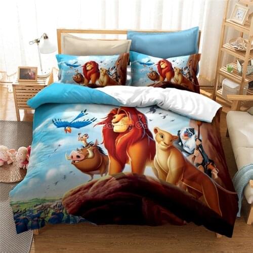 New Lion King Bedding Set Cartoon Character Printed Duvet Cover Set Children Bed Linen Twin Full Queen King Size Free Shipping